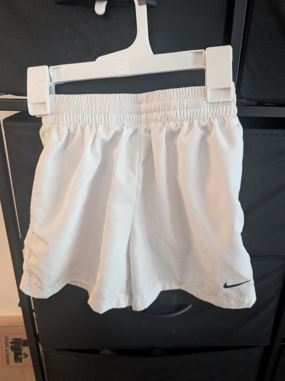 Girls Nike White Athletic Shorts with Black Swoosh